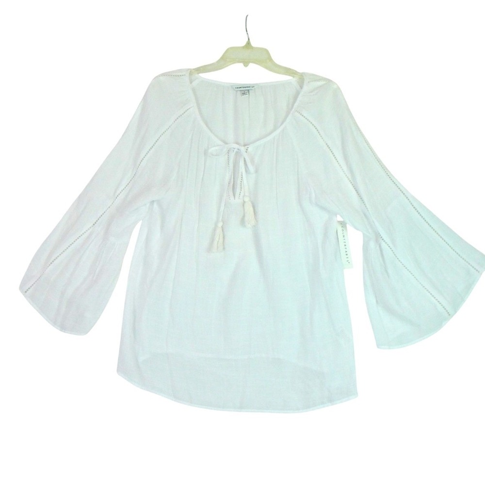 Counterparts‎ Women's White Tunic Top 3/4 Bell Sleeves SZ Large NWT